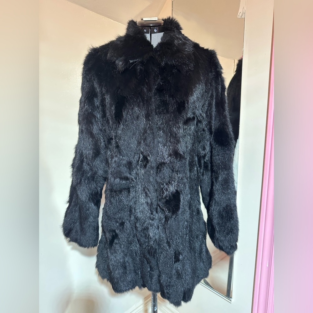 Paris Blues Black Rabbit Fur Trench Coat